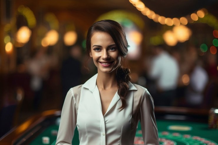 Koprok card dealer at dubai togel table arranging cards for the next round